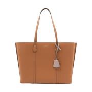 Bruin leren Tote tas met logo Tory Burch , Brown , Dames