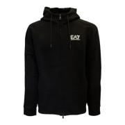 Zwarte Katoenen Hoodie Volledige Rits Logo Emporio Armani EA7 , Black ...