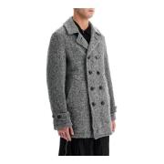 Herringbone Wool Caban Jas Comme des Garçons , Black , Heren