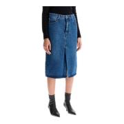 Denim Midi Rok met Voor Split Ami Paris , Blue , Dames