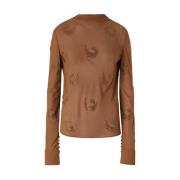 Bruine Georgette Blouse met Strass Pinko , Brown , Dames