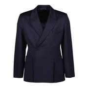 Navy Blauw Wol Peak Revers Blazer Dior , Blue , Heren