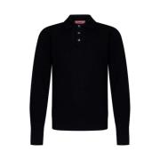 Wollen Polo Shirt in Zwart Drumohr , Black , Heren