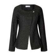 Denim Blazer Slfcora U-Neck Fitted Selected Femme , Black , Dames