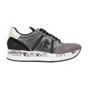 Zilveren Platte Schoenen met Glanzende Details Premiata , Gray , Dames