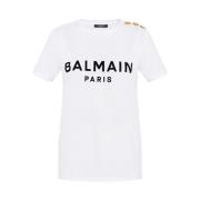 Logo-bedrukt T-shirt Balmain , White , Dames