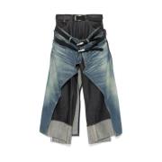 Indigo Blauwe Gelaagde Wijde Pijp Jeans Junya Watanabe , Blue , Dames