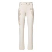 Geborduurde broek met bull stretch stof Ermanno Scervino , Beige , Dam...