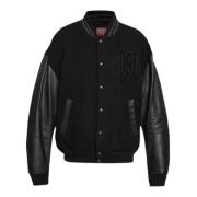 Leren Bomberjack met Drukknoopsluiting Diesel , Black , Heren