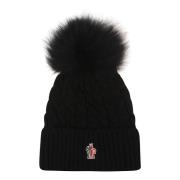 Gebreide Beanie Muts Moncler , Black , Dames