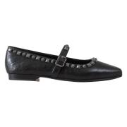 Studded Leather Mary Janes ASH , Black , Dames