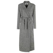 Glide Herringbone Maxi Coat Essentiel Antwerp , Gray , Dames