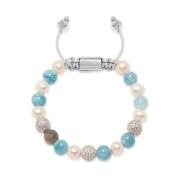 Women's Beaded Bracelet with Aquamarine, Pearl, and Labradorite Nialay...