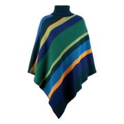 Groene poncho met hoge hals en veelkleurige strepen voor vrouwen Gallo...