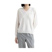 V-hals Wol Zijde Kasjmier Sweater Peserico , White , Dames