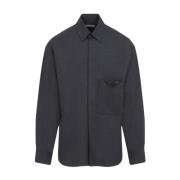 Wollen V-Detail Shirt Valentino , Gray , Heren