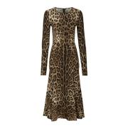 Luipaardprint Kuitlange Cady Jurk Dolce & Gabbana , Brown , Dames