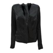 Blouse met striknek en logoprint Guess , Black , Dames