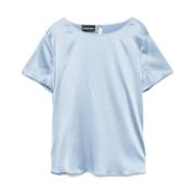 Blauwe Zijden Satijnen Top met Knopen Emporio Armani , Blue , Dames