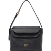 Zwarte Leren Hobo Tas Pinko , Black , Dames