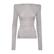 Kant Logo Trui Boothals Metallic Philipp Plein , Gray , Dames