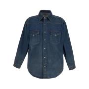 Indigo Blauwe Denim Overhemd met Contraststiksels Maison Margiela , Bl...