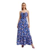 Bloemen Maxi Jurk Open Rug Agua by Agua Bendita , Blue , Dames