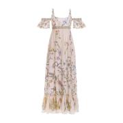 Maxi Linnen Jurk met Botanisch Motief Agua by Agua Bendita , Multicolo...