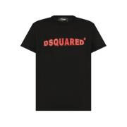 Logo Print Katoenen T-shirts en Polos Dsquared2 , Black , Heren