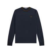 Lange Mouw Katoenen T-shirt met Gestreepte Rand Fred Perry , Blue , He...