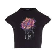 Zwarte Orchid Anemone Korte Mouw T-shirt Mugler , Black , Dames