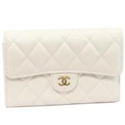 Pre-owned Leather wallets Chanel Vintage , White , Dames