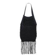 Navy Franje Gehaakte Shopper Tas JW Anderson , Black , Dames