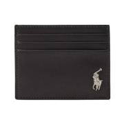 Zwarte leren kaarthouder Wimbledon Ralph Lauren , Black , Heren