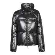 Gewatteerde Winterjas met Glanzende Afwerking Moncler , Black , Dames