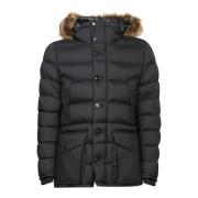 Zwarte Bont-Gevoerde Hooded Donsjas Moncler , Black , Heren