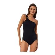 Eén Schouder Badpak Zwart Geribbeld Wolford , Black , Dames