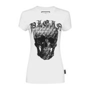 Wit T-shirt met kristalschedel Philipp Plein , White , Dames