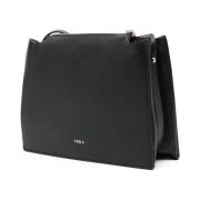 Zwarte leren schoudertas met logo Furla , Black , Dames