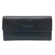 Pre-owned Leather wallets Chanel Vintage , Black , Dames