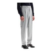 Melange Wol Formele Broek met Plooien Ermenegildo Zegna , Gray , Heren