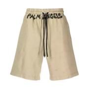 Beige Katoenen Shorts met Trekkoord Taille Palm Angels , Beige , Heren