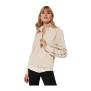 Beige Zip-Up Sweater met Wit Logo Palm Angels , Beige , Dames