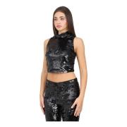 Zwart Korte Top met Pailletten Armani Exchange , Black , Dames