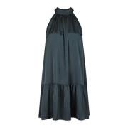 Satin Halterjurk met Strikband Neo Noir , Blue , Dames