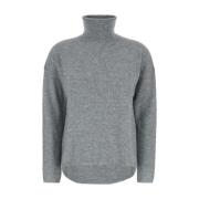 Grijze Hoge Hals Trui Kasjmier Geribbeld Allude , Gray , Dames