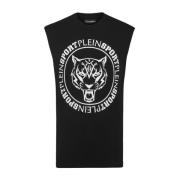 Zwarte mouwloze Carbon Tiger T-shirt Plein Sport , Black , Heren