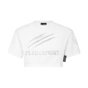 Witte Katoenen Logo Korte Top Plein Sport , White , Dames