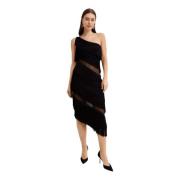 Zwarte franje asymmetrische midi jurk Norma Kamali , Black , Dames