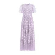 Paarse Bloemen Geborduurde Maxi Jurk Needle & Thread , Purple , Dames